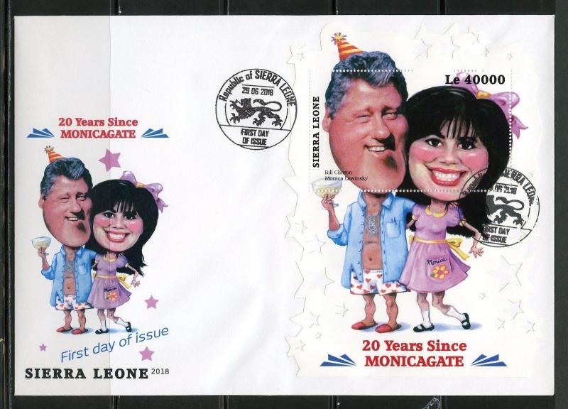 SIERRA LEONE 20 YEARS SINCE MONICAGATE SOUVENIR  SHEET FIRST DAY COVER 