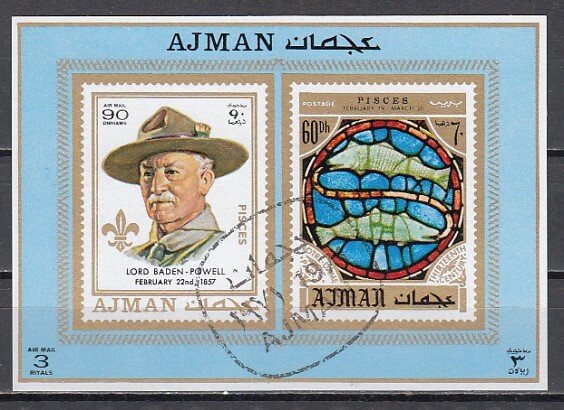 Ajman, Mi cat. 786, BL262 C. Scout Baden Powell s/sheet. Canceled. ^