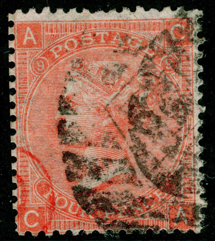 SG94, 4d vermilion PLATE 9, USED. Cat £70. CA