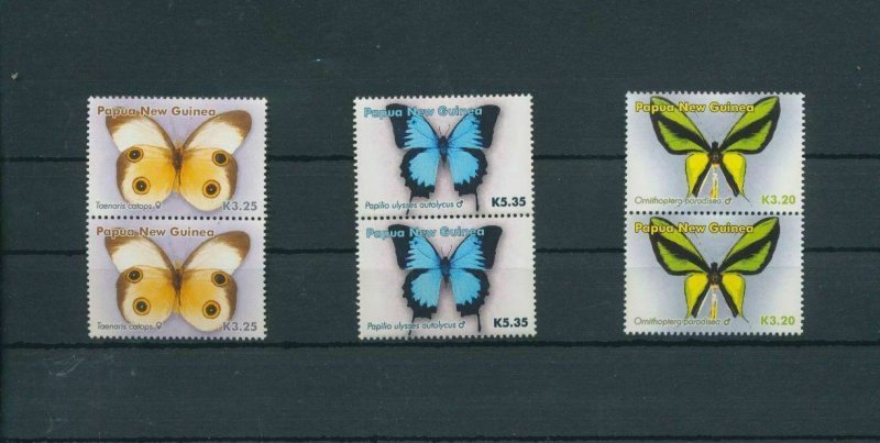 Papua New Guinea Butterflies Insects Pairs MNH 6 Stamps Pap250a