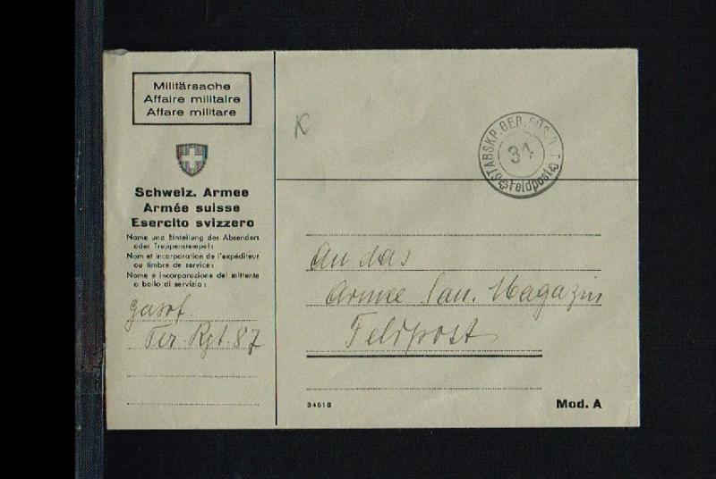 Switserland Army postal service - Feldpost  - Stabskp. Geb. Füs. Bat. 34 [FX...