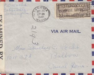1942, Tacoma, WA to Balboa, Canal Zone, Censored, Airmail (C3157)
