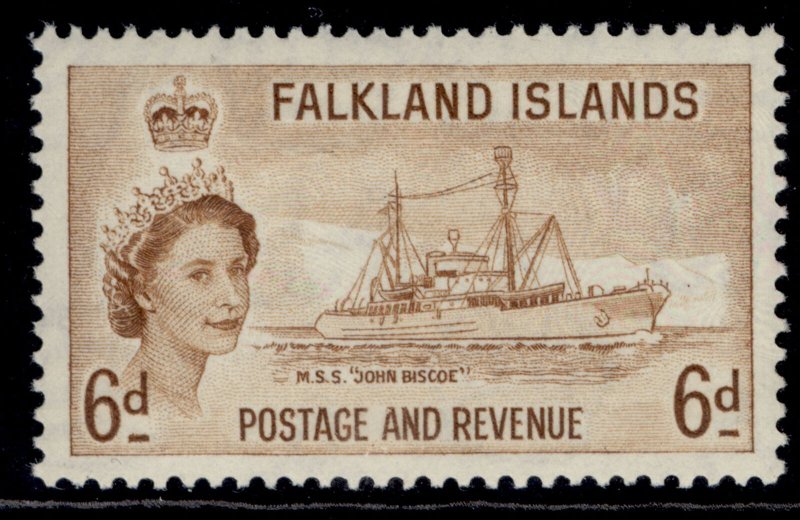 FALKLAND ISLANDS QEII SG190, 6d deep yellow-brown, NH MINT. Cat £12. 