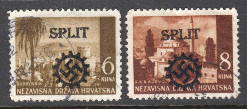 CROATIA SPLIT LOCAL GERMANY FELDPOST OVERPRINT SOUND VF POSTALLY USED x2 #1 