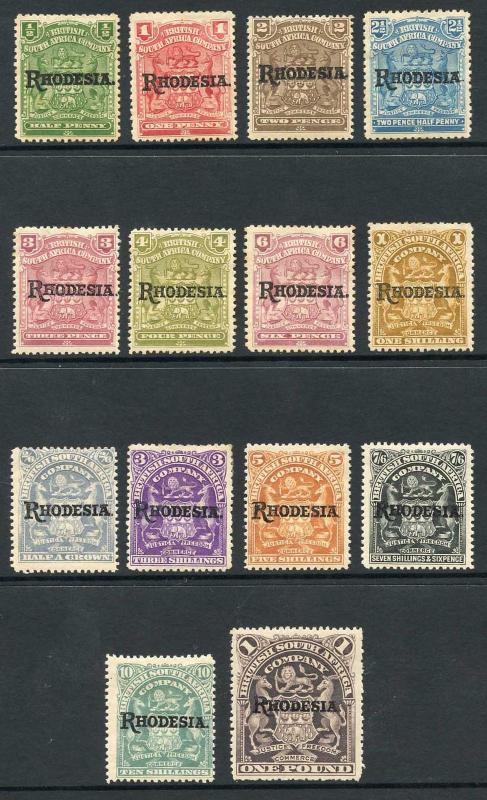 Rhodesia SG100/13 1909 set to One Pound M/Mint (hinge reminders) Fresh Set