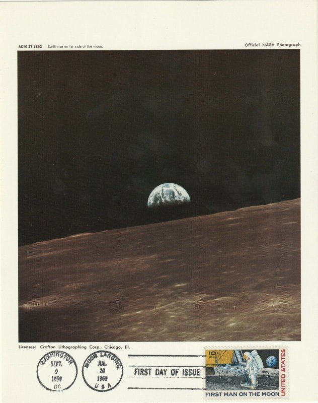 1969 First Man on the Moon S#US C76 Apollo 11 FDC NASA photo Earth Rise