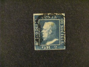 Italy-Sicily #13g used hard white paper vertical crease thin spot a22.7 5203