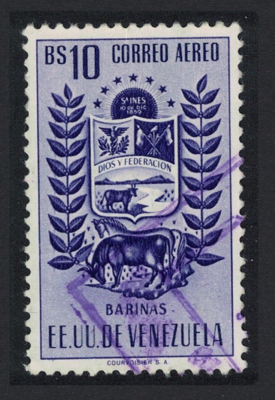 Venezuela Arms issue State of Barinas Cow and Horse 10Bs KEY VALUE 1954 Canc