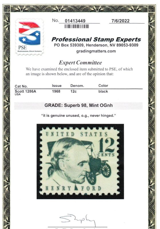 MOstamps - US #1286A Mint OG NH Graded Superb 98 with PSE cert - Lot # MO-3663 