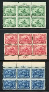 UNITED STATES SCOTT #548/50: 1920 PILGRIM PLATE BLOCK SET 1c IS HINGED OTHERS NH