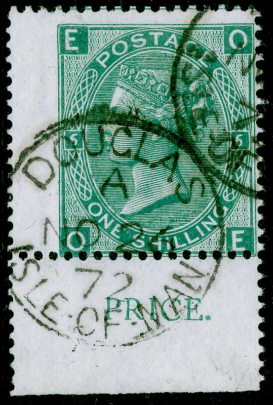 SG117, 1s green plate 6, FINE used, CDS. Cat £60. ISLE OF MAN. MARGINAL. OE