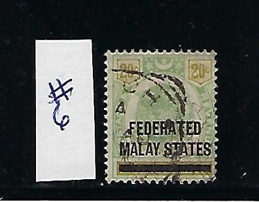 FEDERATED MALAY STATES SCOTT #6 1900 NEGRI SEMBILAN 20 CENTS OVERPRINT- USED