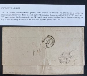 1861 Bayonne France Letter Sheet cover To Guadalajara Mexico Royal Mail Steamshi