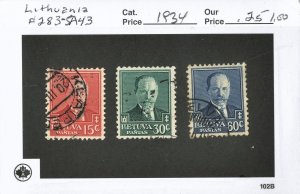 LITHUANIA #283-284-285, USED SET OF 3 ON 102 CARD - 1934 - LITH080