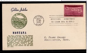 US 858 1939 Montana/50th anniv of statehood on an addressed (typed) FDC with a Helena, MT cancel and a cachet by an unknown make