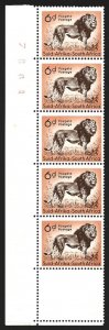 1954 South Africa Animal 6d Scott #207 LL Sheet Corner STRIP F/VF-NH-