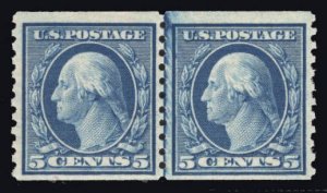 US STAMPS #496 5c COIL LINE PAIR MINT OG NH LOT #80195-6