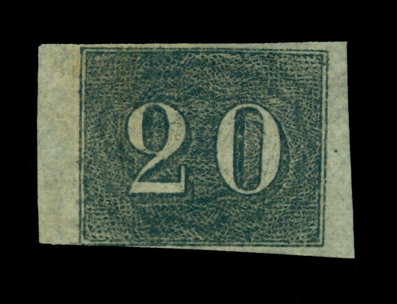 BRAZIL 1850  Numerals  20r black  Sc# 22  mint/pre-cancelled FVF