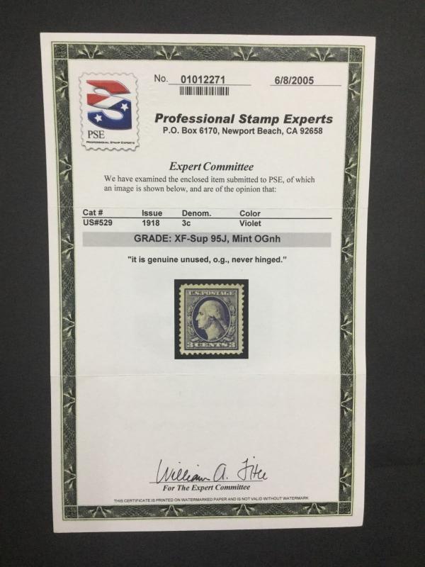 MOMEN: US STAMPS #529 MINT OG NH PSE GRADED CERT XF-SUP 95J