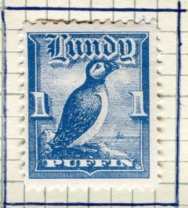 BRITAIN LUNDY; 1929 early Puffin Local issue fine Mint hinged 1p. value