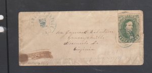 Confederate States Scott #1 w/4 margin Cover Charlottesville Va. Nov.  Nov. 1864