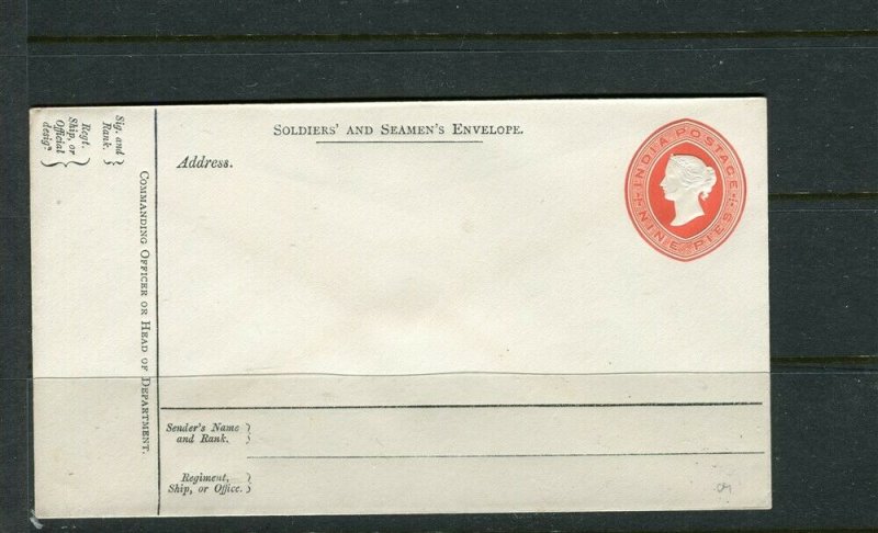 INDIA; 1890s classic QV Seaman's Postal Stationary Envelope Mint 9p. item