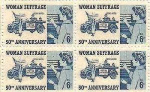 1970 Woman Suffrage Vote 50th Anniversary Block of 4 6c Stamps, Sc#1406, MNH, OG