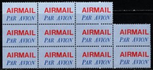 1970's US Airmail Par Avion Etiquette Group of 11 MNH