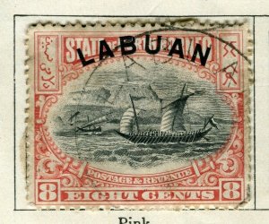 NORTH BORNEO LABUAN; 1897 classic Pictorial issue used 8c. value