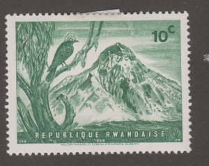 Rwanda 182 Mikeno Volcano and Crested Shrike 1966