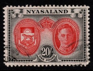 NYASALAND SG157 1945 20/= SCARLET & BLACK FINE USED