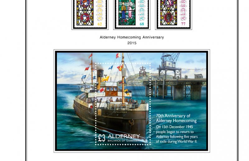 COLOR PRINTED GB ALDERNEY 1983-2020 STAMP ALBUM PAGES (89 illustrated pages)