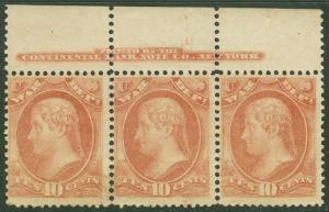 EDW1949SELL : USA 1873 Sc #O88 MOG Very Fresh Imprint Strip of 3. PSAG Cat $420.