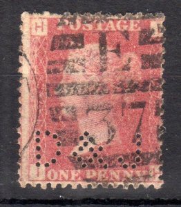 PENNY RED PLATE 172 WITH 'D & J' PERFIN