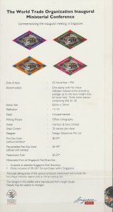 Singapore 1996 The World Trade Organization Ministerial Conference FDC SG#857-60