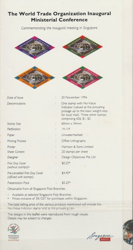 Singapore 1996 The World Trade Organization Ministerial Conference FDC SG#857-60