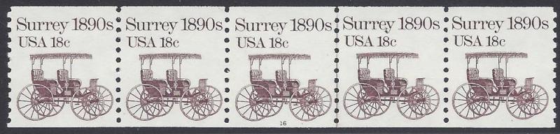 #1907 18c Surrey 1890s PNC Strip/5 P#16 1981 Mint NH