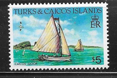 Turks & Caicos Islands #592  $5.00  Caicos Sloop  (MNH) CV22.50