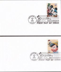 US Stamp - 2004 37c Art of Disney: Friendship - Set of 4 FDCs - Scott #3865-8