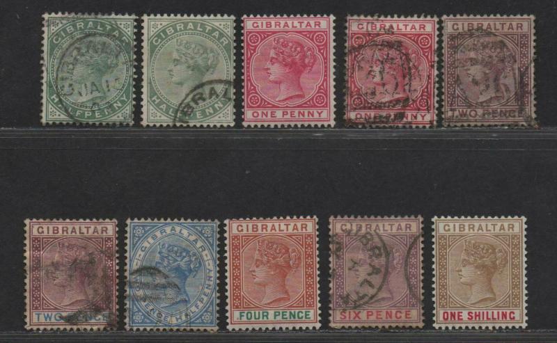 $Gibraltar Sc#8//21 used/mint, F-VF, part set, 10, 17, 21 mint, Cv. $192.10