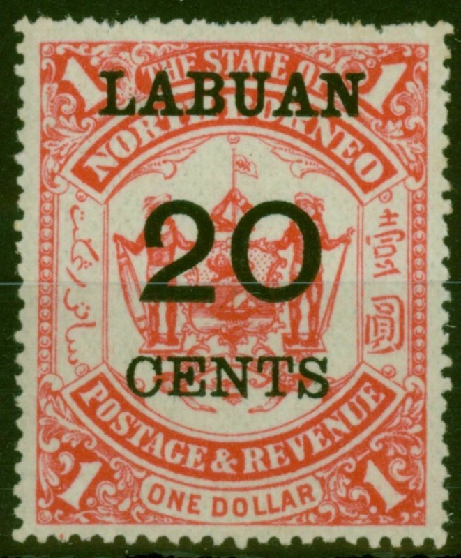 Labuan 1895 20c on $1 Scarlet SG77 Fine Mtd Mint