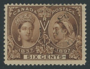 Canada 55 - 6 cent Jubilee - Fine used with light cancel & sound Cat $175.00