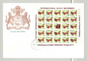 Guyana 1989 Butterflies 3v M/S of 25 RED o/p Rotary, Lions Club on 3v FDC