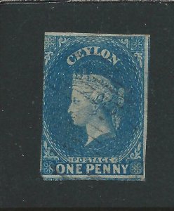 CEYLON 1857-59 1d BLUE FU SG 2a CAT £80