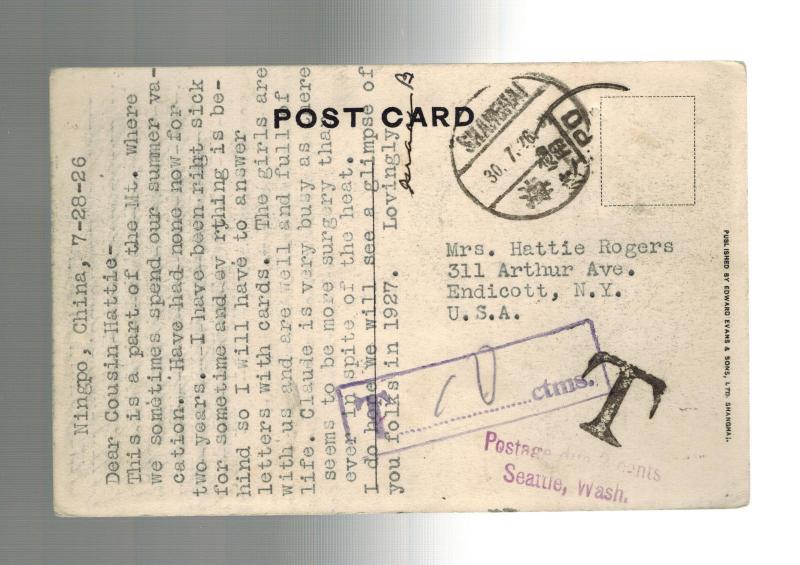 1926 Ningpo China Real Picture Postcard Cover to Seattle USA Postage Due