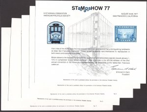 US 1977-80 APS Stamp Show Souvenir Cards lot of 5