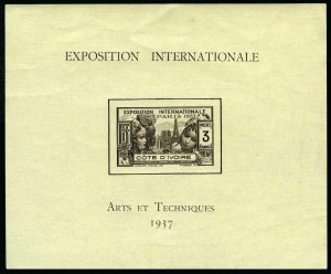 Ivory Coast 152-157,158,MNH.Mi 153-158,Bl.1. Colonial Art Exposition,Paris 1937.