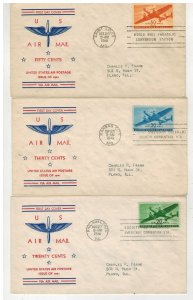 AIRMAIL FDC 1941 TRANSPORT AIRPLANES SERIES SET OF 6 FIDELITY MATCHED ADDRESS