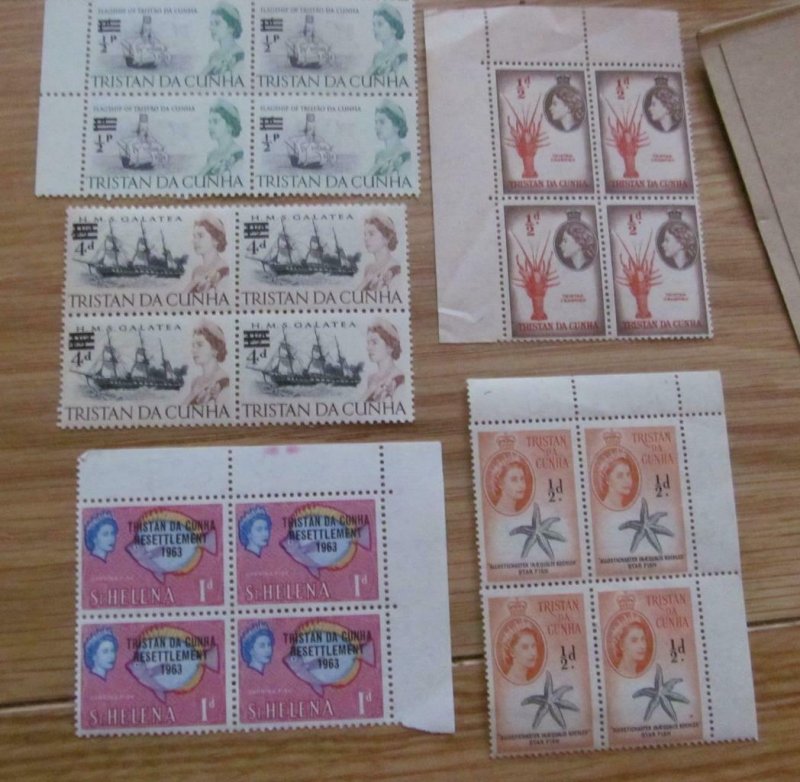 Low Value Blocks of 4 Stamps Tristan Da Cunha MNH x 5 Blocks 1950's & 1960's