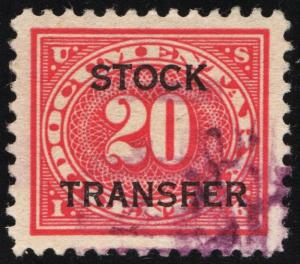 RD6 20¢ Stock Transfer Stamp (1918) Used